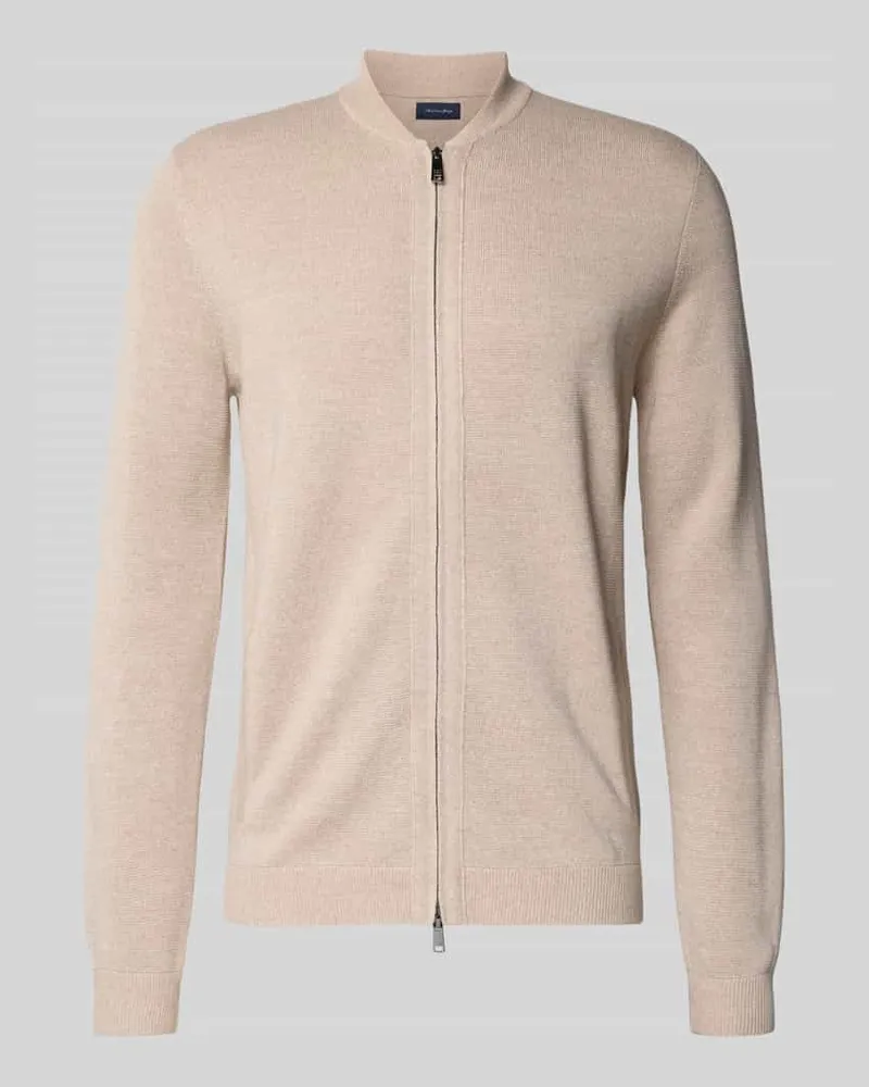 Christian Berg Slim Fit Strickjacke mit Stehkragen Sand