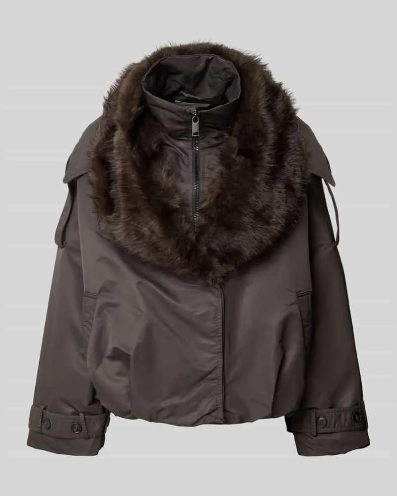 Gestuz Regular Fit Jacke mit Kunstfellbesatz Modell 'Olina Graphit