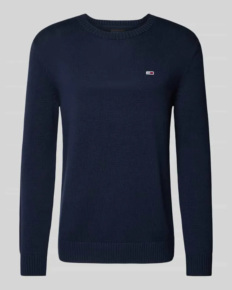 Tommy Hilfiger Slim Fit Strickpullover mit Logo-Badge Dunkelblau