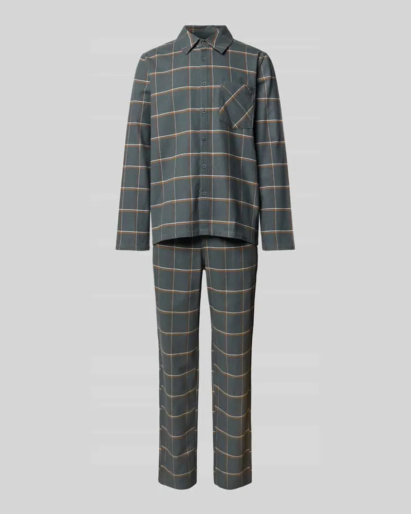 Schiesser Relaxed Fit Pyjama mit Kentkragen Aqua