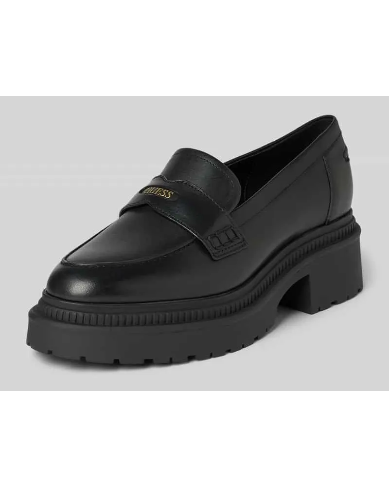 Guess Loafer aus reinem Leder mit Label-Details Modell 'FINDA Black