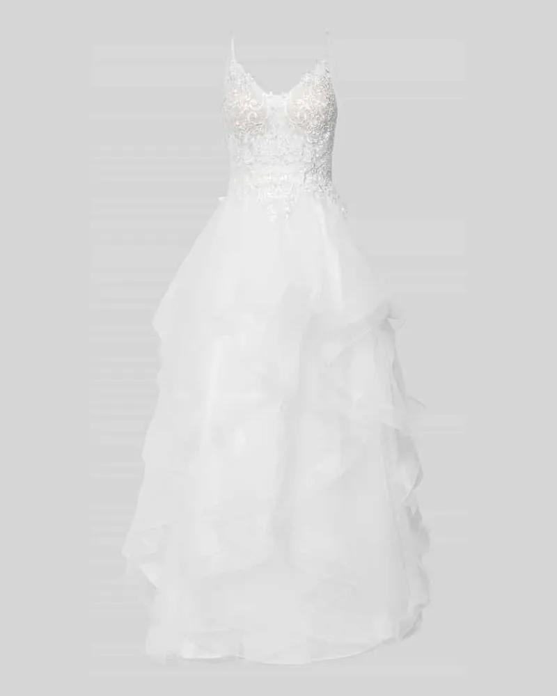 LUXUAR Brautkleid mit Details mit voluminösen Rockvolants Offwhite