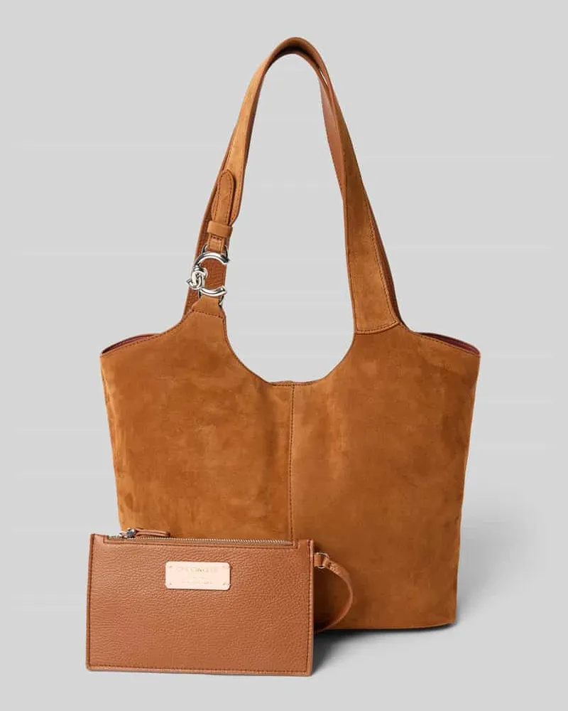 Coccinelle Tote Bag mit Logo-Applikation Modell 'Suede Cognac