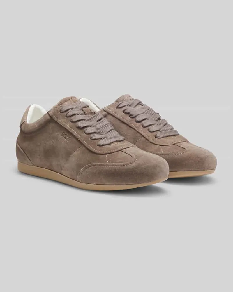 HUGO BOSS Sneaker aus echtem Veloursleder mit Logo-Prägung Taupe