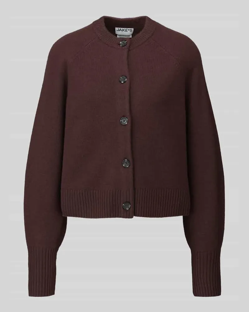 JAKE*S Strickjacke aus reiner Wolle mit Label-Detail Schoko