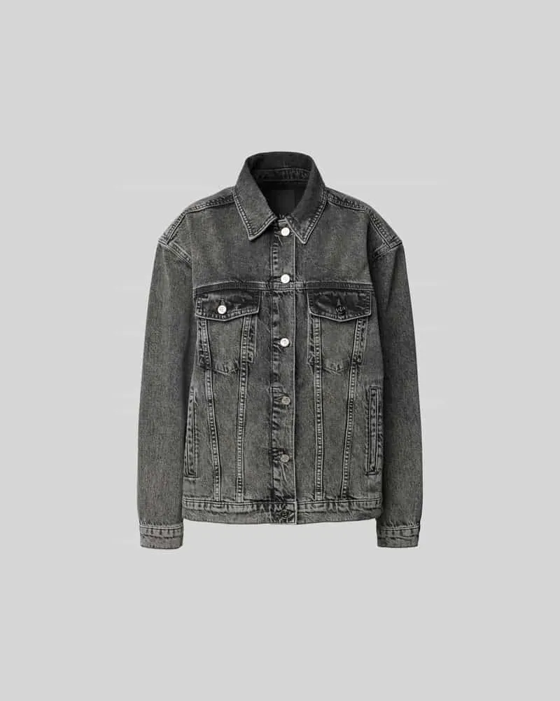 Anine Bing Regular Fit Jeansjacke im Used-Look Dunkelgrau