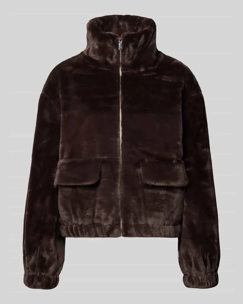 Oui  Teddyjacke mit Pattentaschen Dunkelbraun
