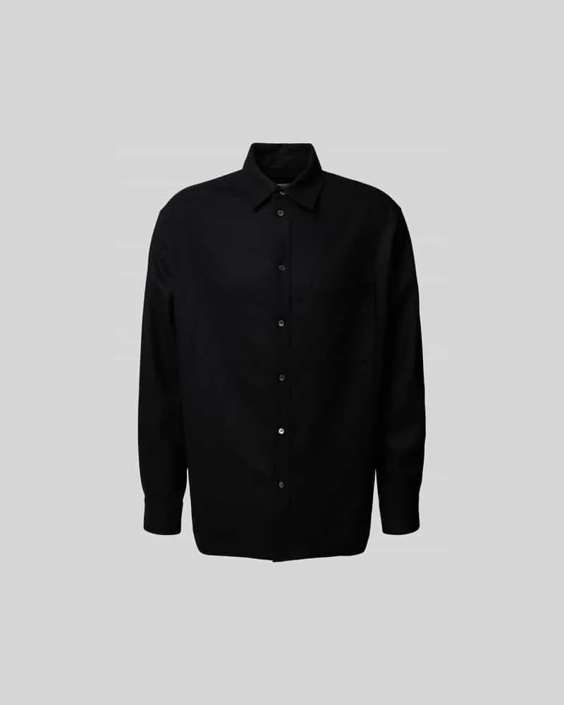 Kitsuné Regular Fit Freizeithemd aus reiner Wolle Black