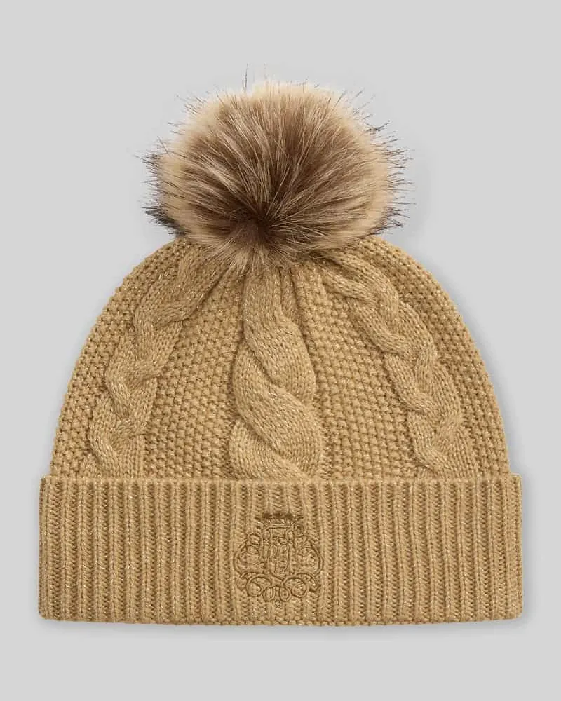 Ralph Lauren Mütze mit Fellbommel Camel