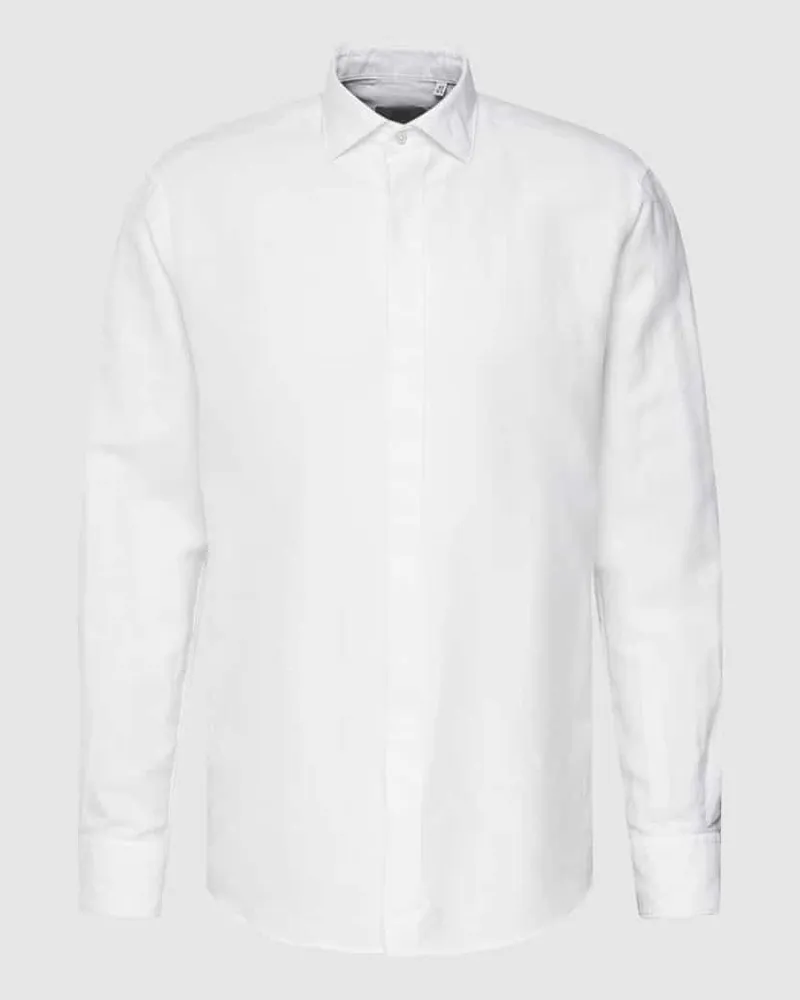 Eterna Regular Fit Smokinghemd aus einer Leinenmischung Weiss