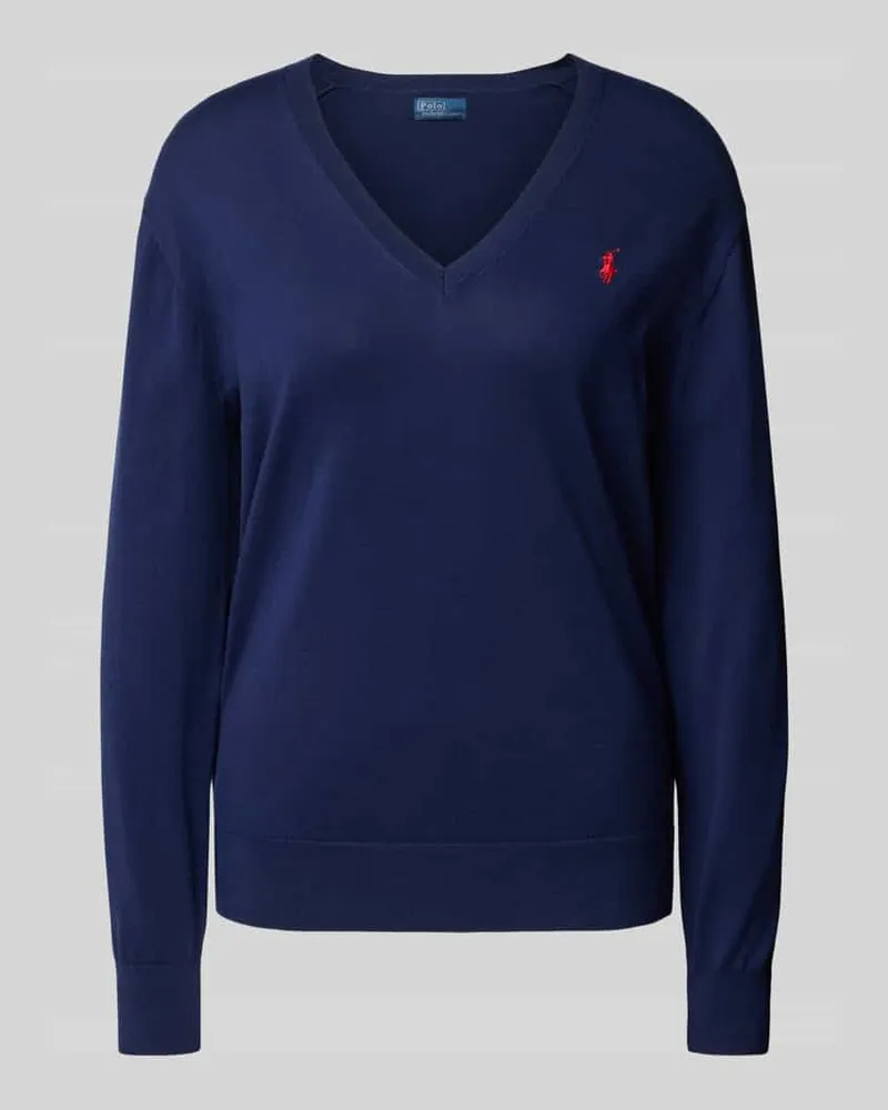 Ralph Lauren Strickpullover mit Logo-Stitching und V-Ausschnitt Marine