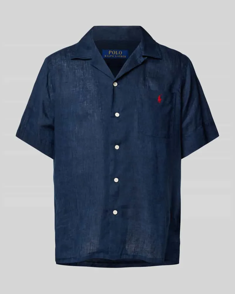 Ralph Lauren Custom Fit Leinenhemd mit Resortkragen Marine