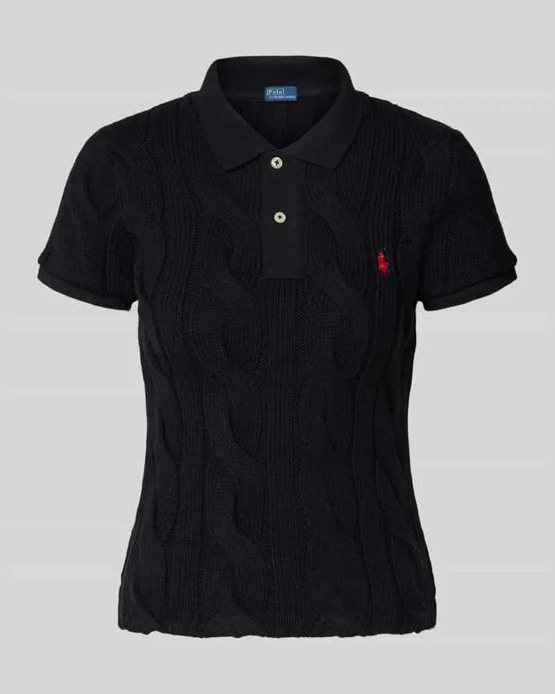 Ralph Lauren Regular Fit Poloshirt mit Zopfmuster und Logo-Stitching Black
