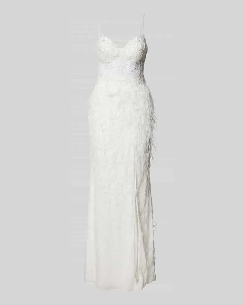 LUXUAR Abendkleid mit Fransen Offwhite