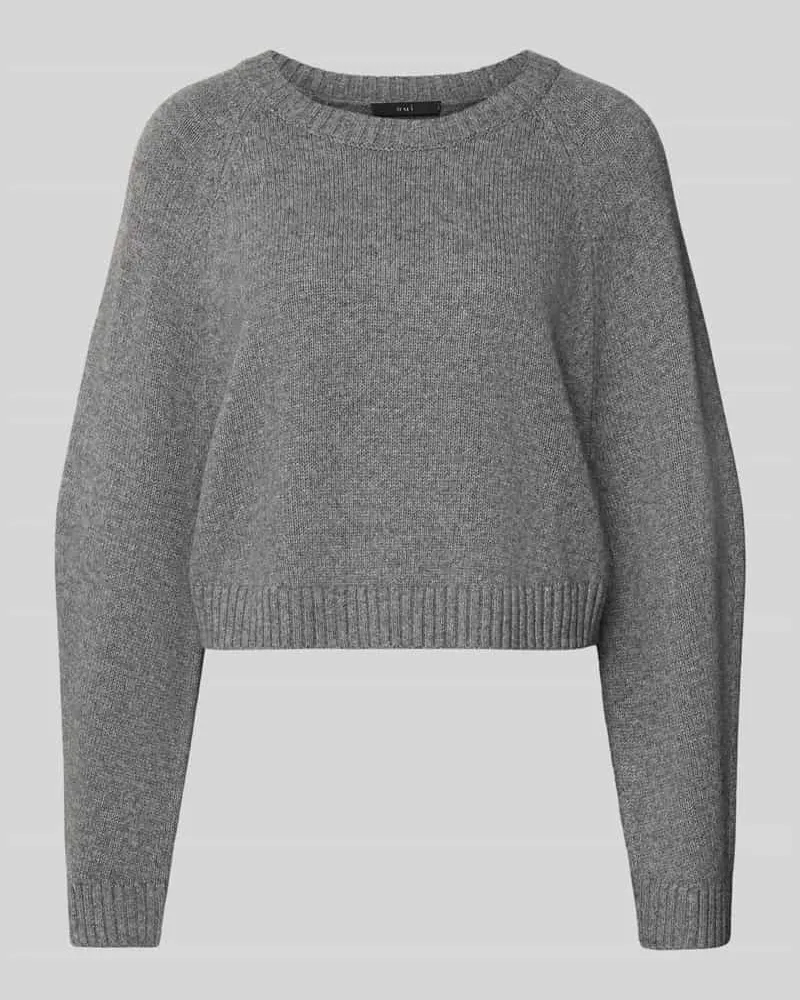 Oui  Cropped Strickpullover mit gerippten Abschlüssen Mittelgrau