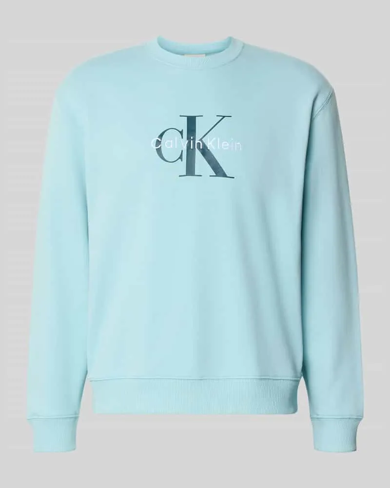 Calvin Klein Regular Fit Sweatshirt mit Logo-Print Modell 'Terry Hellblau