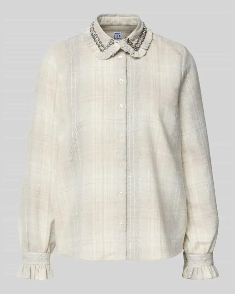 Emily van den Bergh Regular Fit Bluse mit Umlegekragen und Ziersteinen Offwhite