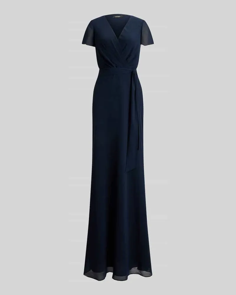 Ralph Lauren Abendkleid mit Bindegürtel und V-Ausschnitt Dunkelblau