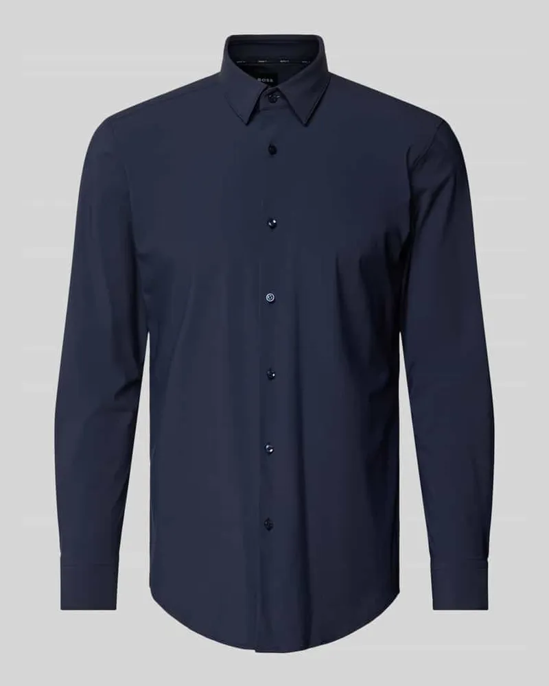 HUGO BOSS Slim Fit Businesshemd aus Feintwill mit Stretch-Anteil Modell 'HANK Marine