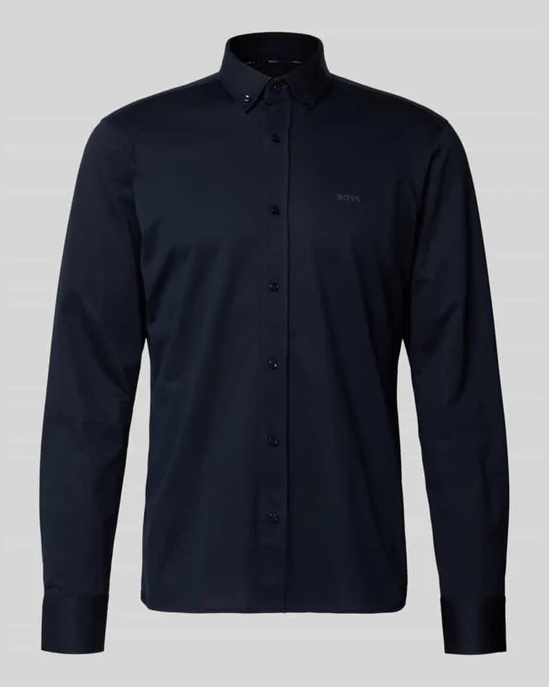 HUGO BOSS Regular Fit Businesshemd aus Pinpoint mit Stretch-Anteil Marine