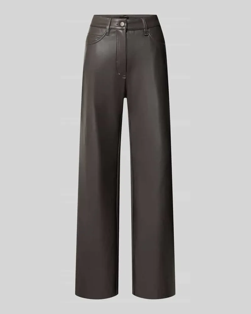 MAC Jeans Kunstlederhose mit seitlichen Eingrifftaschen Dunkelbraun