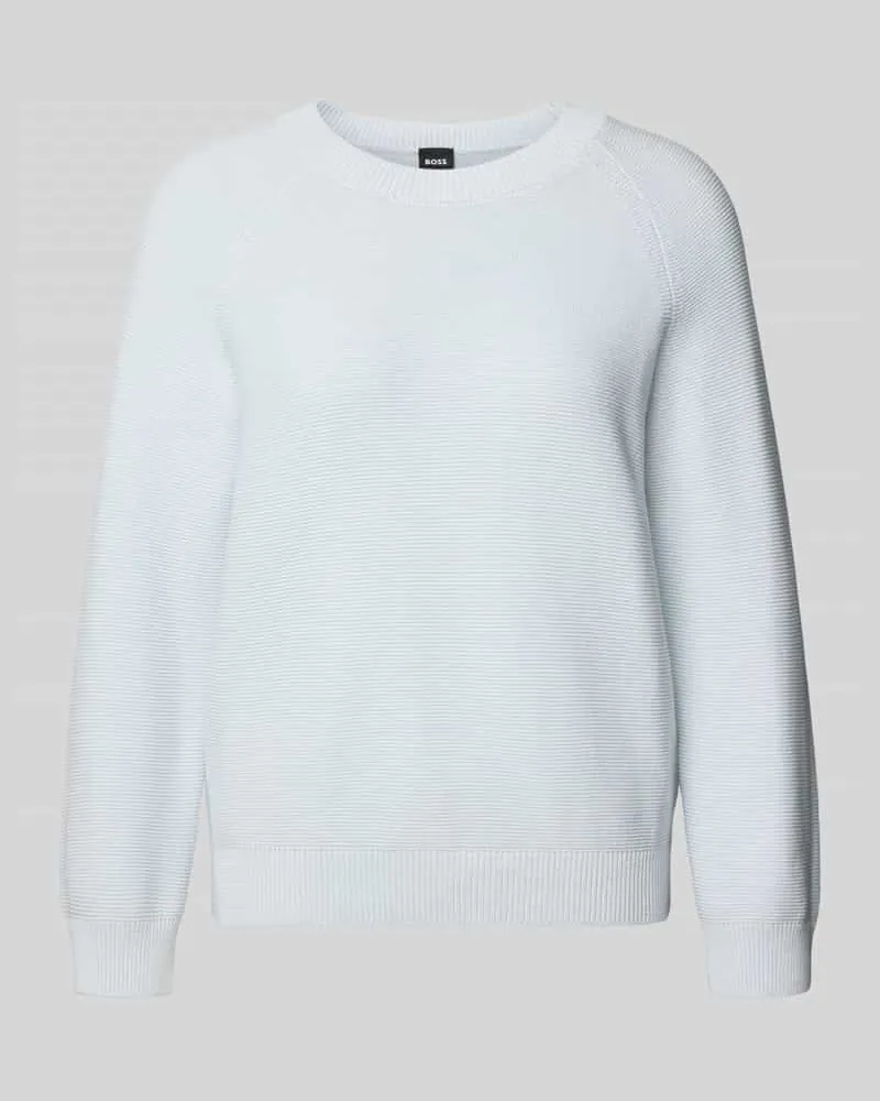 HUGO BOSS Boxy Fit Strickpullover aus reiner Baumwolle Modell 'FOVILA Hellblau
