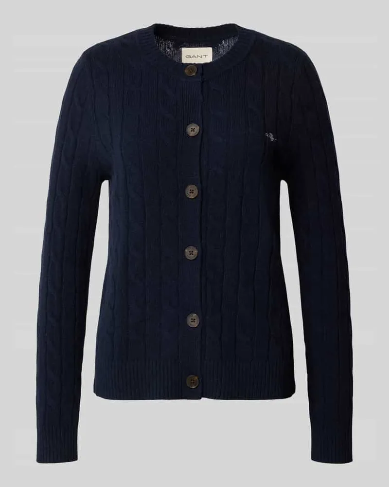 Gant Strickjacke mit Zopfmuster und Label-Stitching Dunkelblau