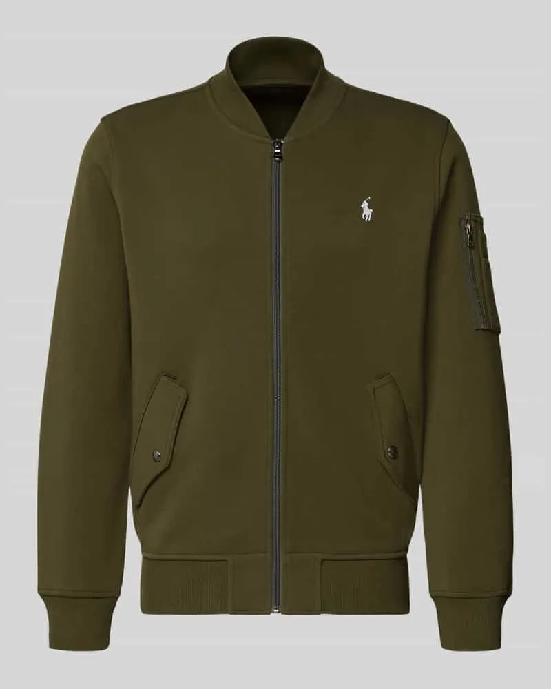 Ralph Lauren Regular Fit Sweatjacke mit Logo-Stitching Modell 'Double Oliv