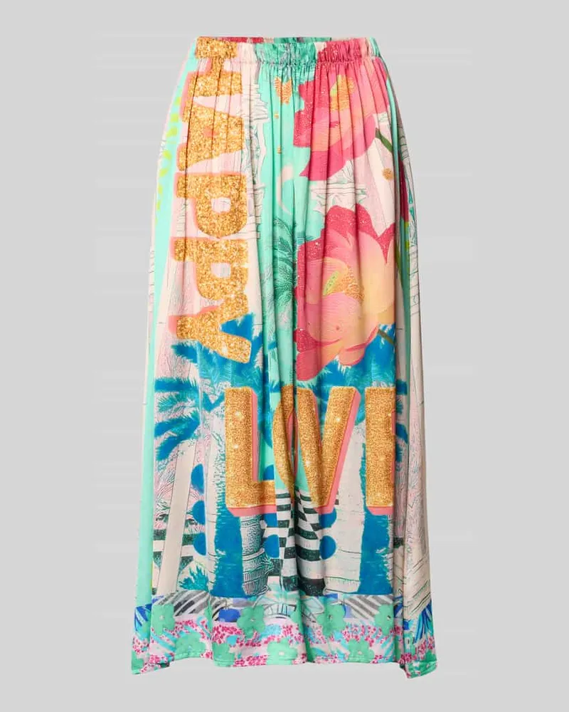 Miss Goodlife Midirock aus reiner Viskose mit Allover-Motiv-Print Hellblau