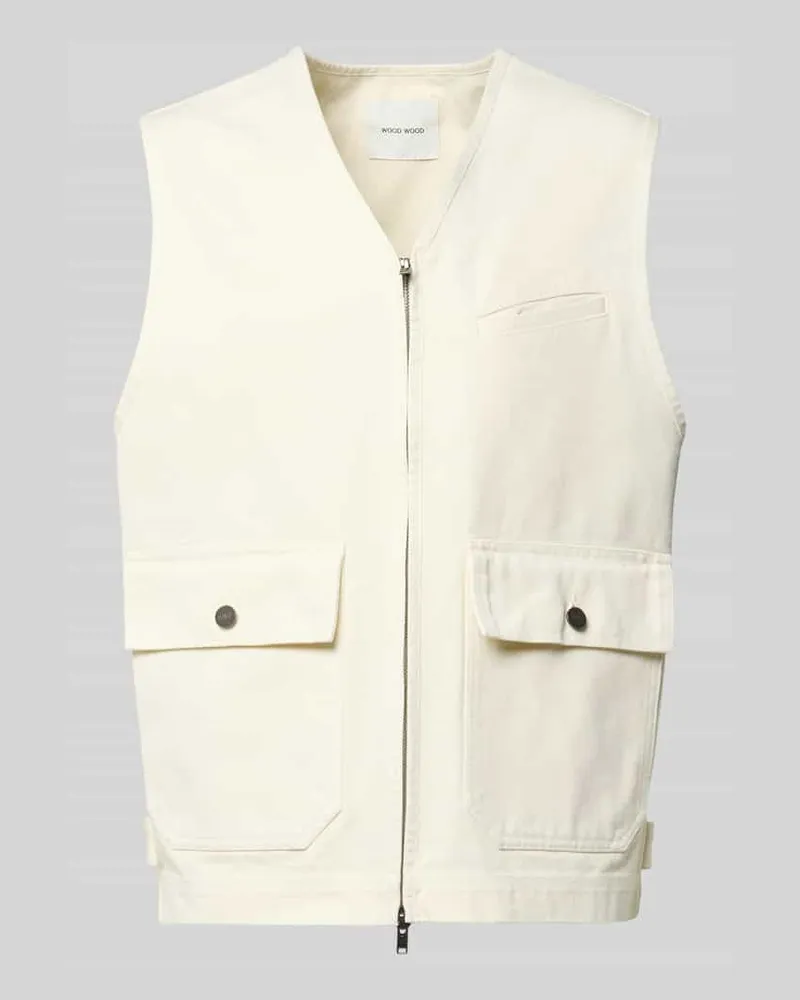 Wood Wood Weste mit Zweiwege-Reißverschluss Modell 'Bow Ecru