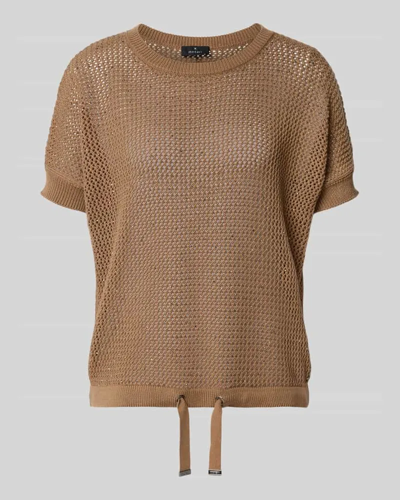 monari Strickpullover mit Ziersteinbesatz und Tunnelzug Camel