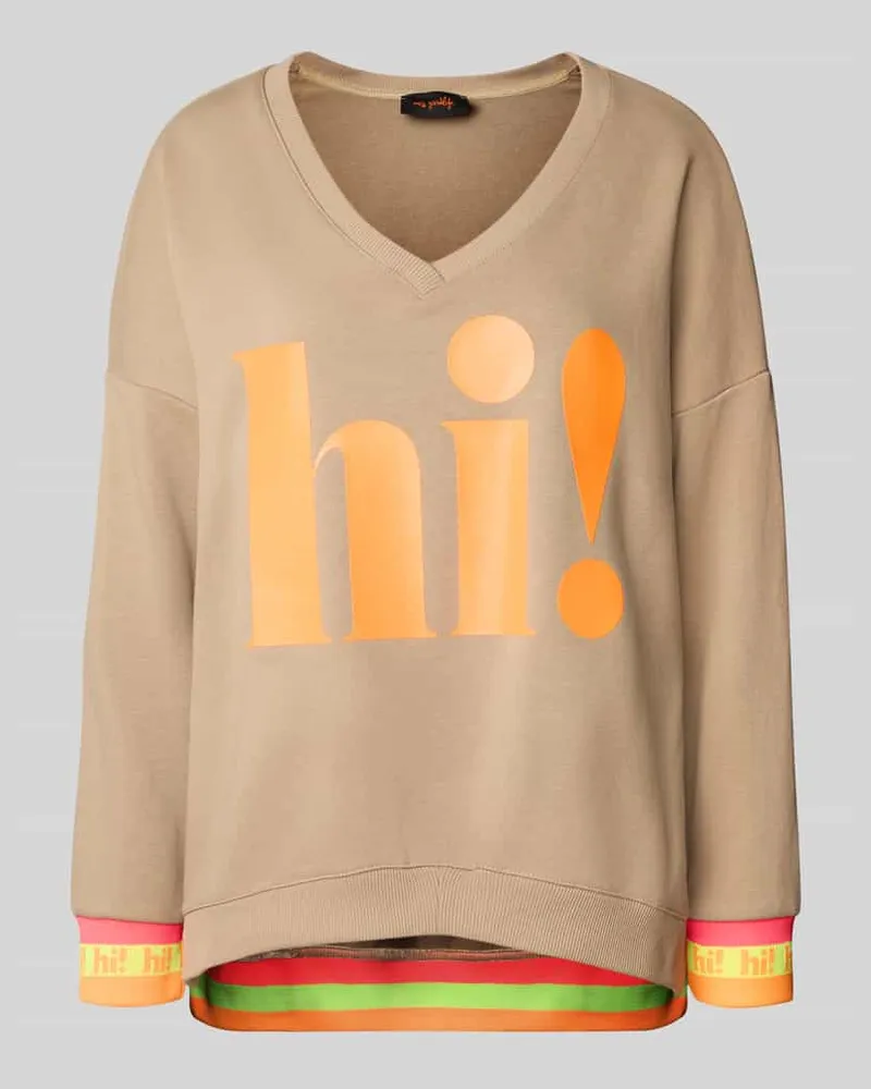 Miss Goodlife Sweatshirt mit Statement-Print und V-Ausschnitt Sand