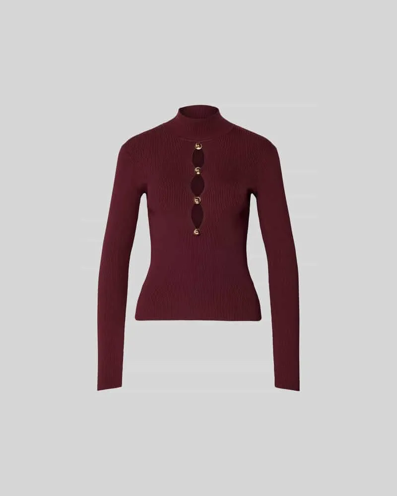 Self-Portrait Slim Fit Longsleeve aus Viskose-Mix Bordeaux