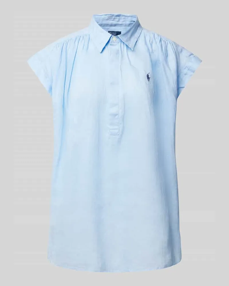 Ralph Lauren Leinenbluse mit Label-Stitching Hellblau