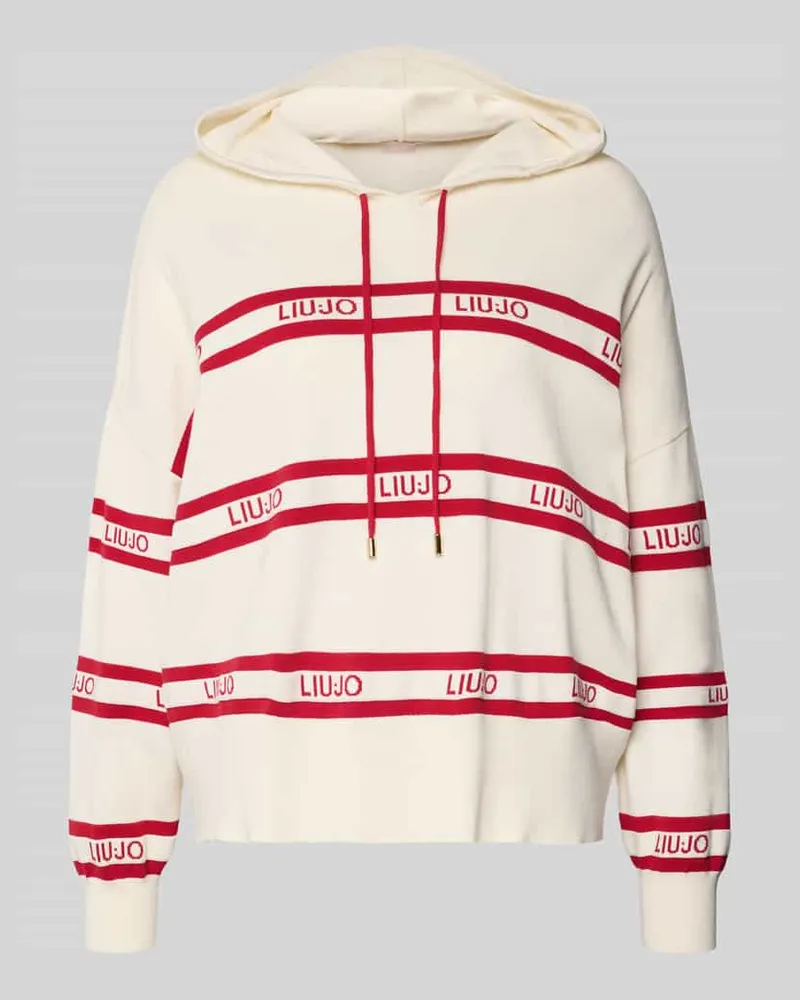Liu Jo Relaxed Fit Pullover aus Viskose-Mix mit Logo-Stitching Offwhite