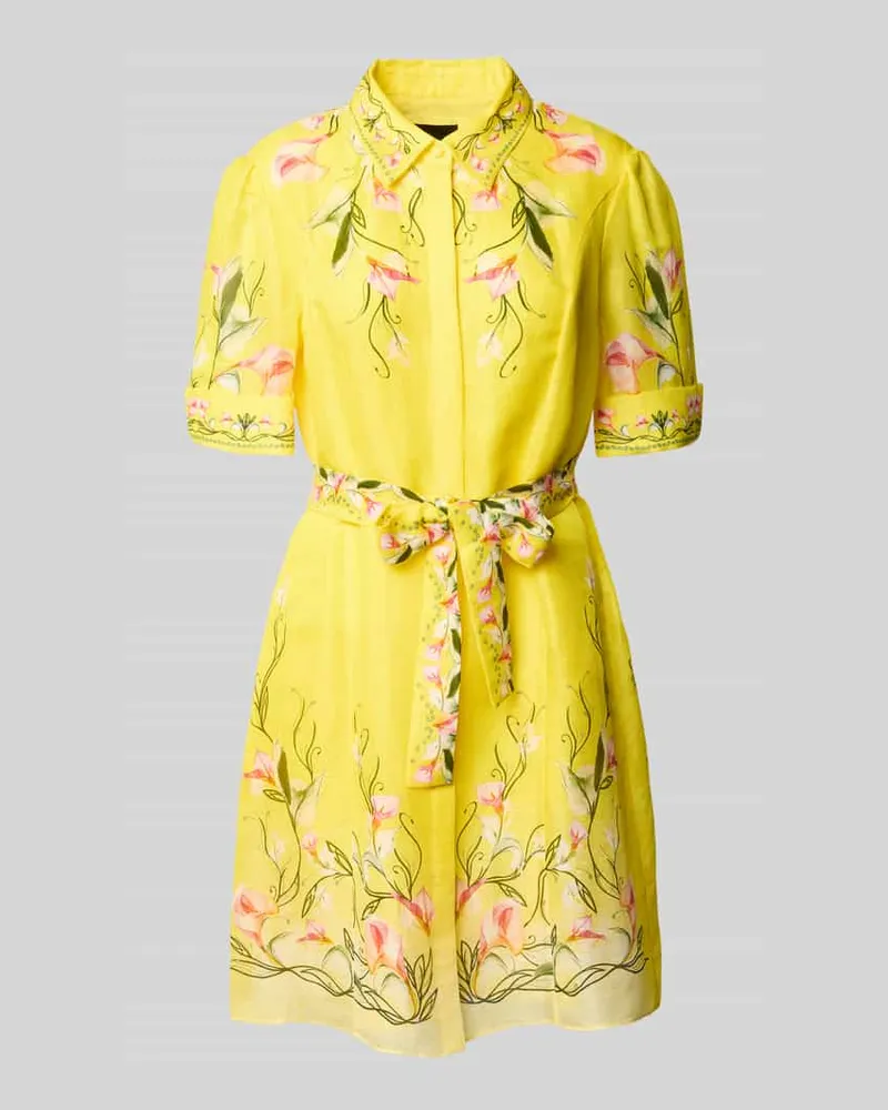 Marc Cain Minikleid aus reiner Viskose mit floralem Allover-Print Gelb