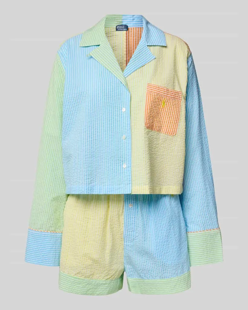 Ralph Lauren Comfort Fit Pyjama aus reiner Baumwolle Modell 'SCALLOP SEERSUCKER Hellblau