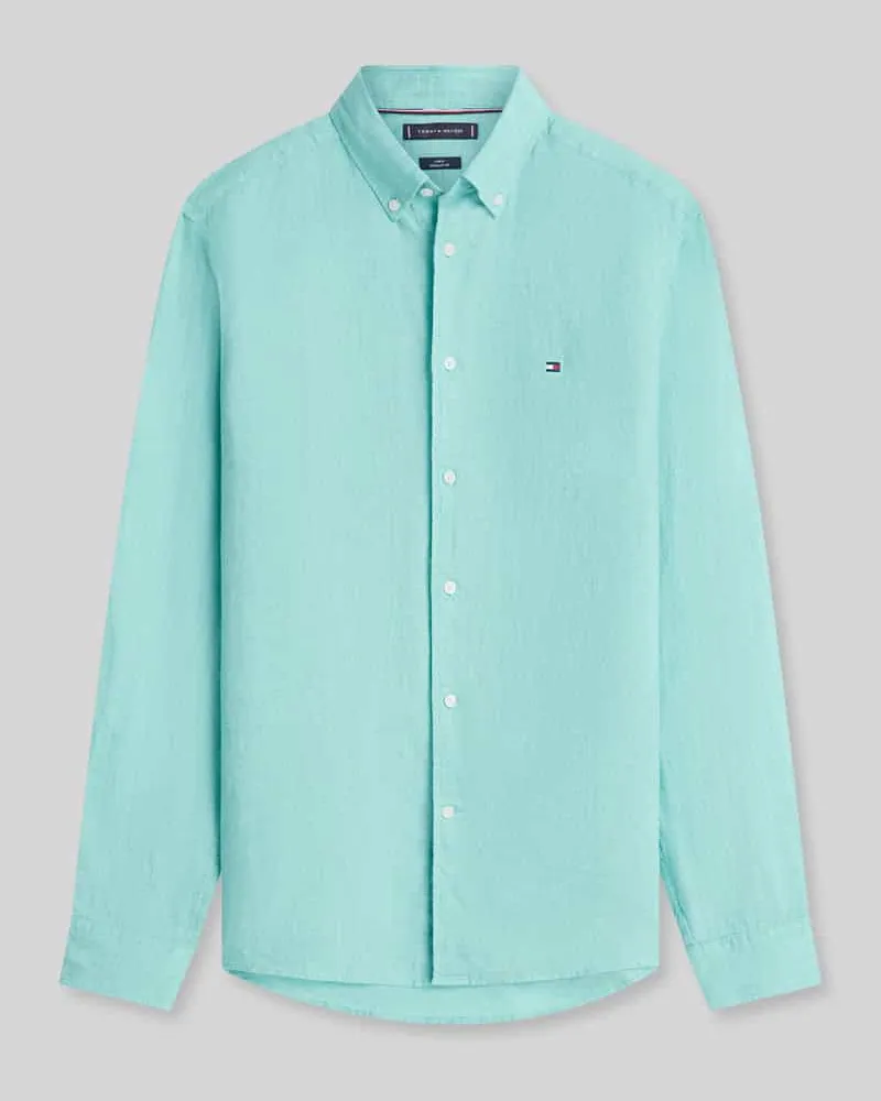 Tommy Hilfiger Regular Fit Freizeithemd aus reinem Leinen Tuerkis