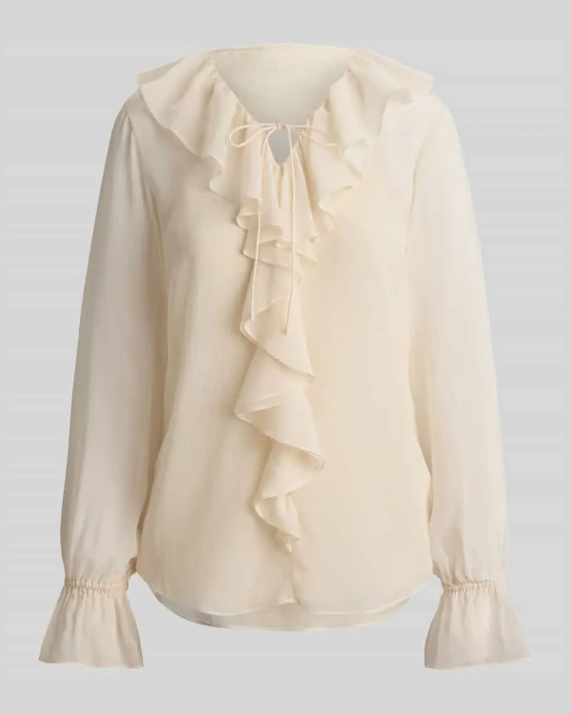 Ralph Lauren Regular Fit Bluse mit Rüschenkragen Ecru