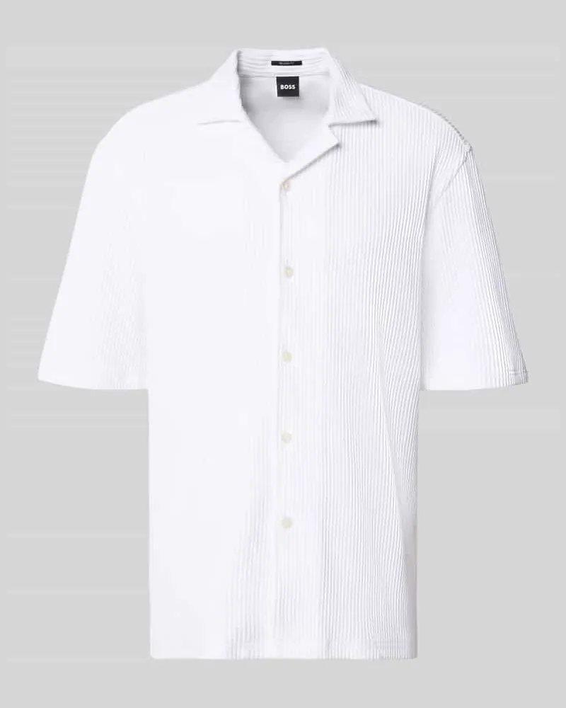 HUGO BOSS Relaxed Fit Kurzarmhemd mit Resortkragen Weiss