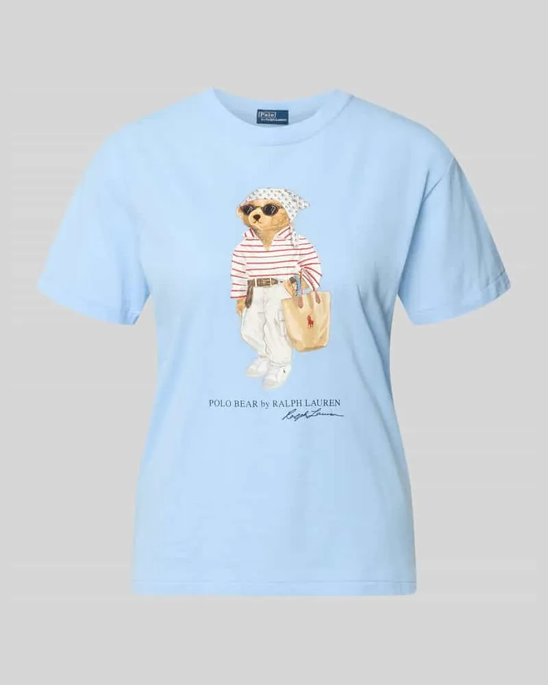 Ralph Lauren Regular Fit T-Shirt aus reiner Baumwolle mit BEAR-Motiv Hellblau