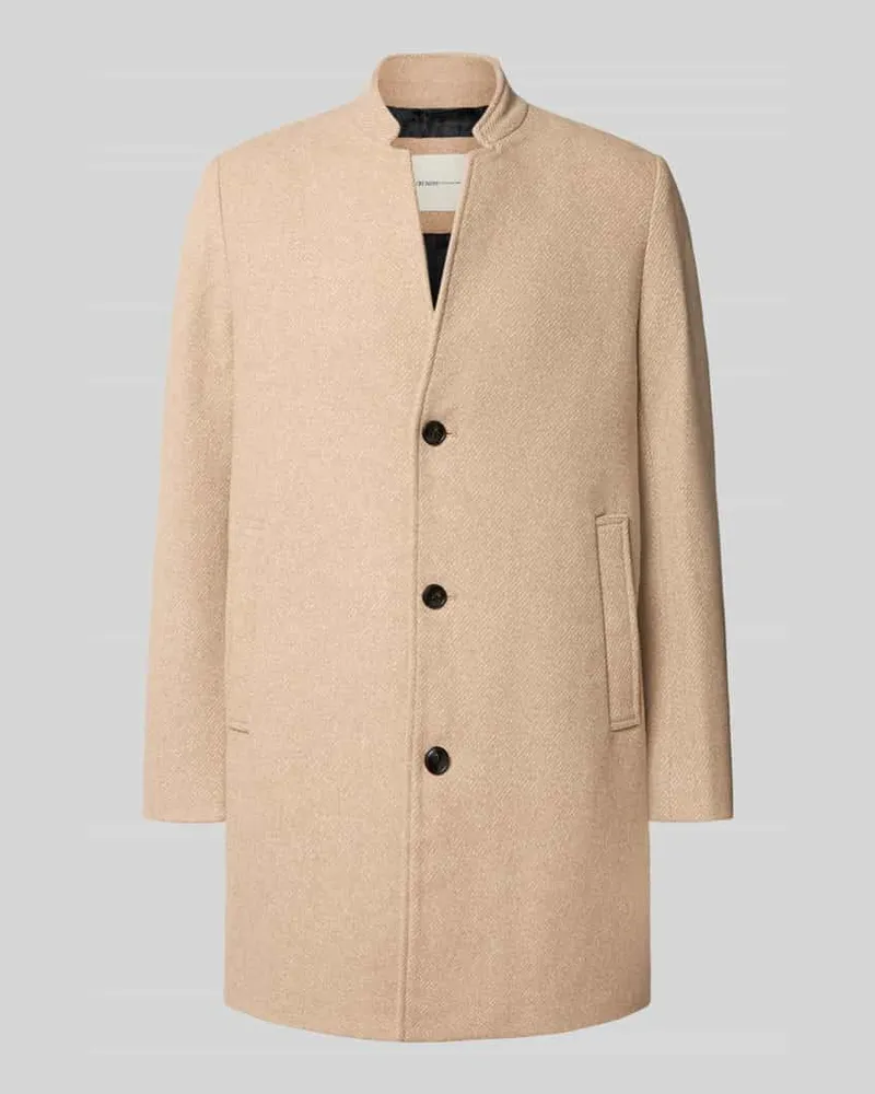 Tom Tailor Regular Fit Wollmantel mit Allover-Muster Beige
