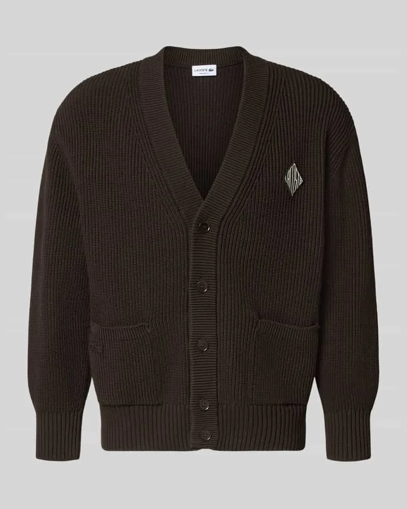 Lacoste Relaxed Fit Strickjacke aus Baumwoll-Mix Modell 'COTES PERLEES Schoko