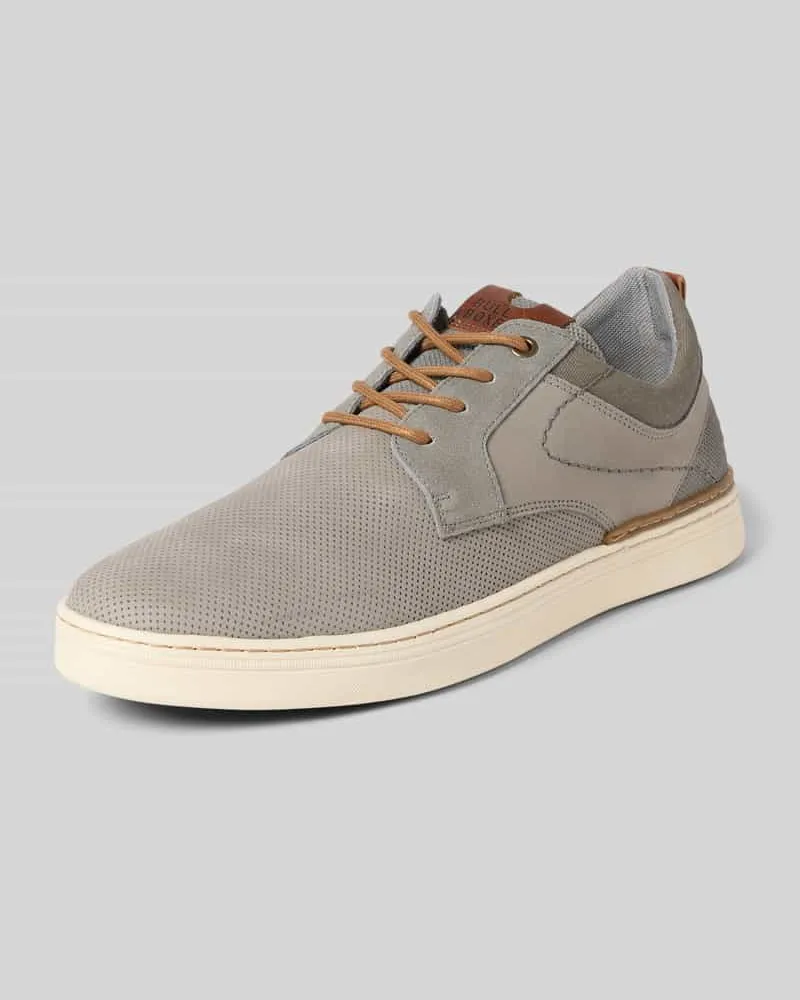 Bullboxer Schnürschuhe aus Leder-Mix mit Logo-Prägung Hellgrau