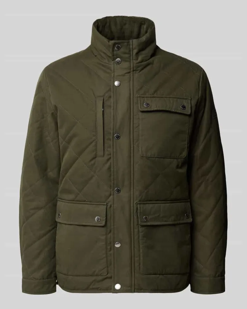Fynch-Hatton Regular Fit Steppjacke mit Stehkragen und Pattentaschen Khaki