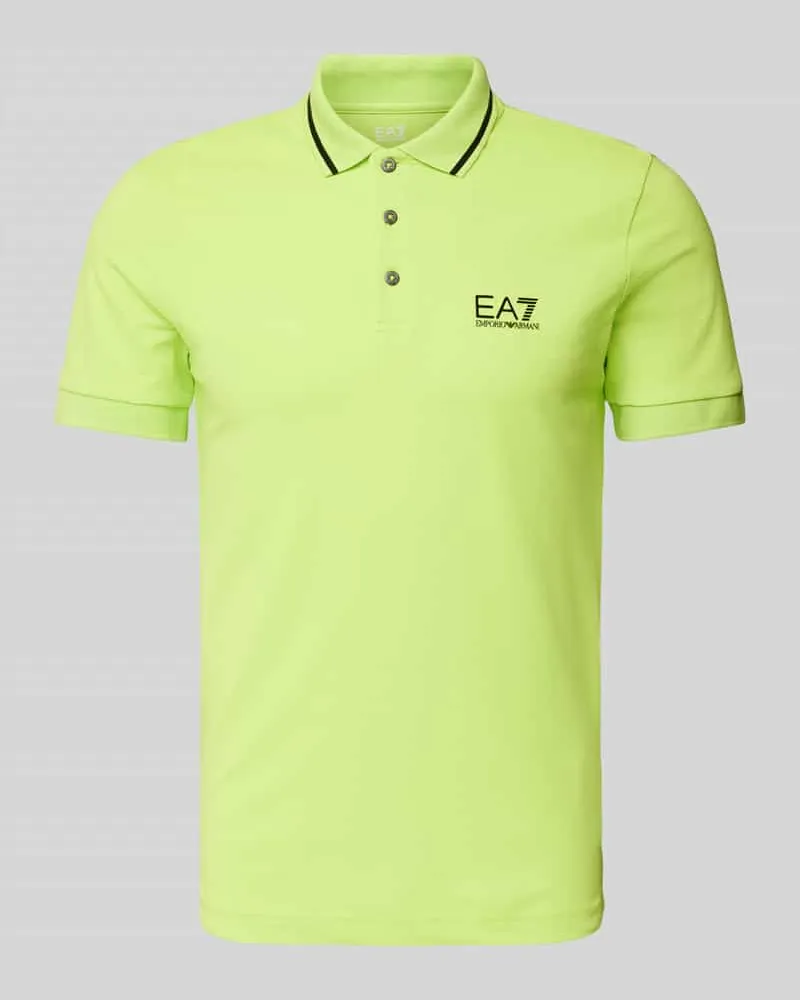 EA7 Slim Fit Poloshirt mit Label-Print Neon