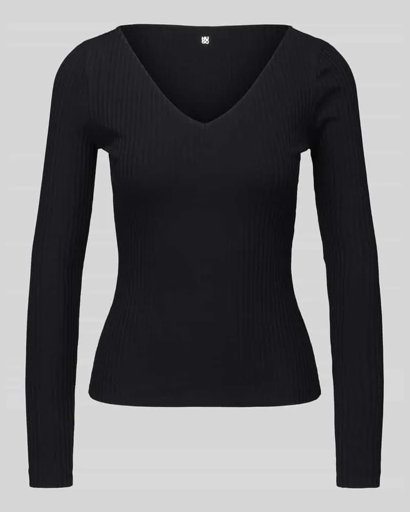 HUGO BOSS Slim Fit Langarmshirt aus Baumwoll-Mix Modell 'Dumille Black
