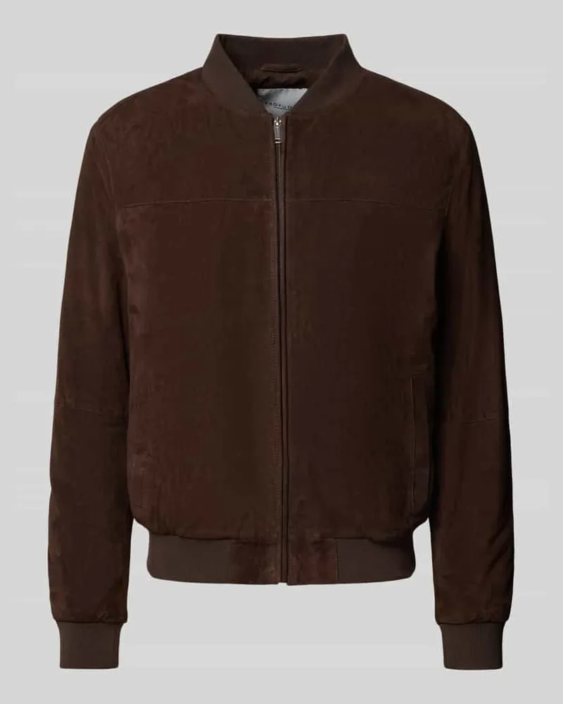 Profuomo Lederjacke mit Stehkragen und Reißverschluss Dunkelbraun