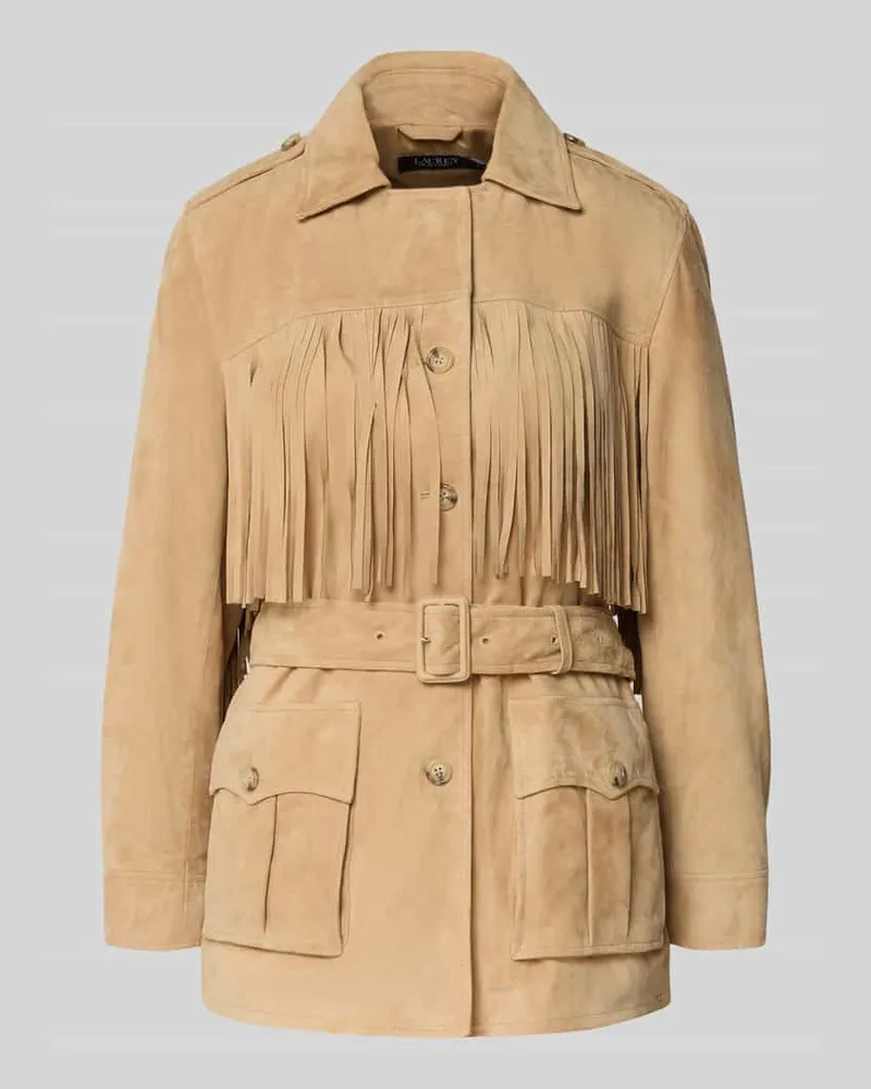 Ralph Lauren Lederjacke aus Ziegenvelours mit Fransen Modell 'MAJAYA Sand