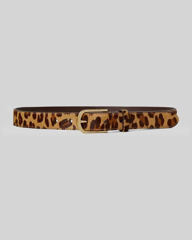 Ralph Lauren Schmaler Gürtel aus Leder mit Leo-Print Mittelbraun